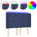 Tăblie de pat cu LED, albastru, 147x16x118/128 cm, textil