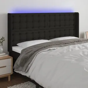 Tăblie de pat cu LED, negru, 163x16x118/128 cm, textil