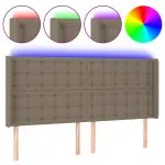 Tăblie de pat cu LED, gri taupe, 163x16x118/128 cm, textil