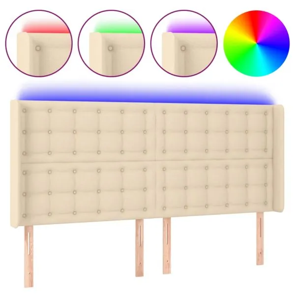 Tăblie de pat cu LED, crem, 183x16x118/128 cm, textil