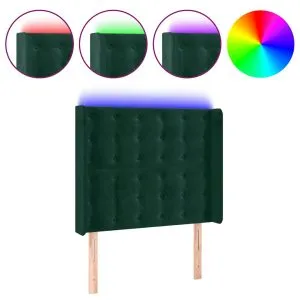Tăblie de pat cu LED, verde închis, 83x16x118/128 cm, catifea