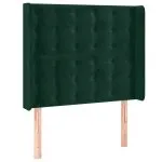 Tăblie de pat cu LED, verde închis, 83x16x118/128 cm, catifea