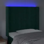 Tăblie de pat cu LED, verde închis, 83x16x118/128 cm, catifea