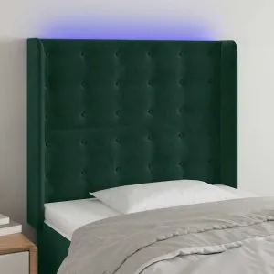 Tăblie de pat cu LED, verde închis, 83x16x118/128 cm, catifea