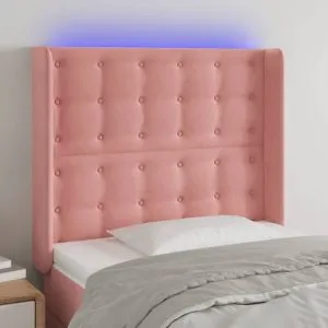 Tăblie de pat cu LED, roz, 83x16x118/128 cm, catifea