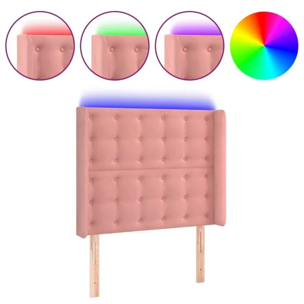Tăblie de pat cu LED, roz, 103x16x118/128 cm, catifea