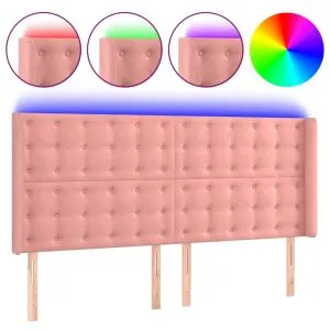 Tăblie de pat cu LED, roz, 163x16x118/128 cm, catifea