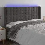 Tăblie de pat cu LED, gri închis, 183x16x118/128 cm, catifea