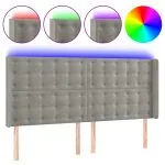 Tăblie de pat cu LED, gri deschis, 203x16x118/128 cm, catifea