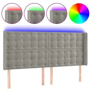 Tăblie de pat cu LED, gri deschis, 203x16x118/128 cm, catifea