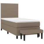 Pat box spring cu saltea, gri taupe, 80×200 cm, textil