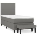 Pat box spring cu saltea, gri închis, 90×190 cm, textil