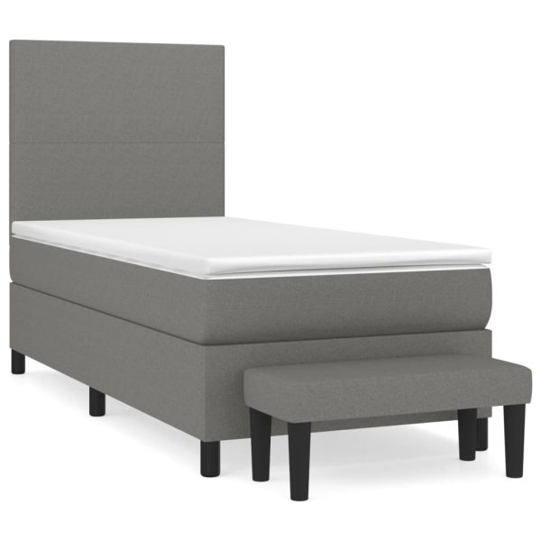 Pat box spring cu saltea, gri închis, 90×190 cm, textil
