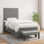 Pat box spring cu saltea, gri închis, 90×190 cm, textil