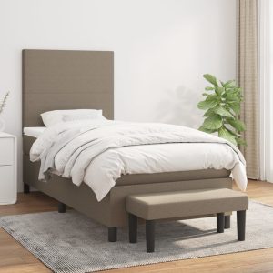 Pat box spring cu saltea, gri taupe, 100×200 cm, textil