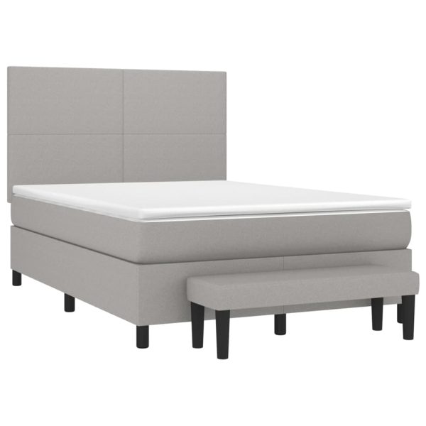 Pat box spring cu saltea, gri deschis, 140×190 cm, textil