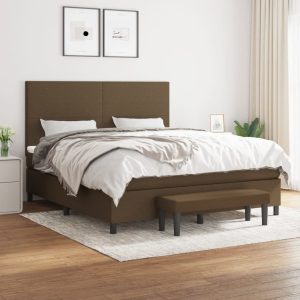 Pat box spring cu saltea, maro închis, 160×200 cm, textil