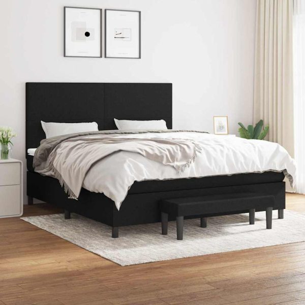 Pat box spring cu saltea, negru, 180×200 cm, catifea