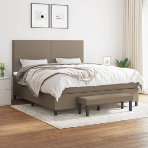 Pat continental cu saltea, gri taupe, 180×200 cm, textil