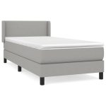 Pat box spring cu saltea, gri deschis, 90×190 cm, textil