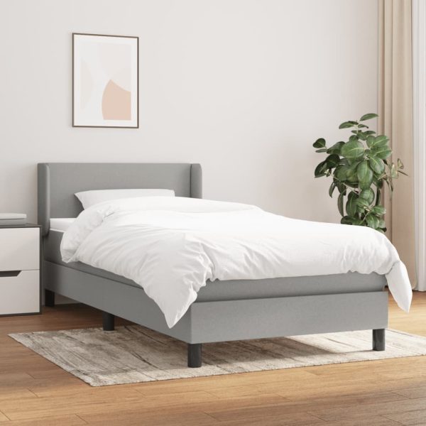 Pat box spring cu saltea, gri deschis, 90×190 cm, textil
