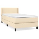 Pat box spring cu saltea, crem, 90×200 cm, textil