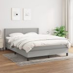 Pat box spring cu saltea, gri deschis, 140×190 cm, textil