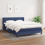 Pat box spring cu saltea, albastru, 140×200 cm, textil