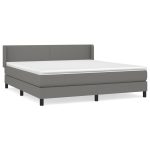 Pat box spring cu saltea, gri închis, 180×200 cm, textil
