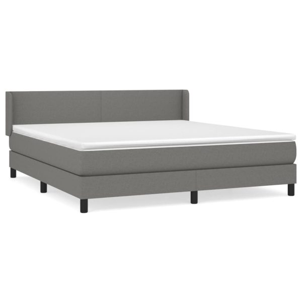 Pat box spring cu saltea, gri închis, 180×200 cm, textil