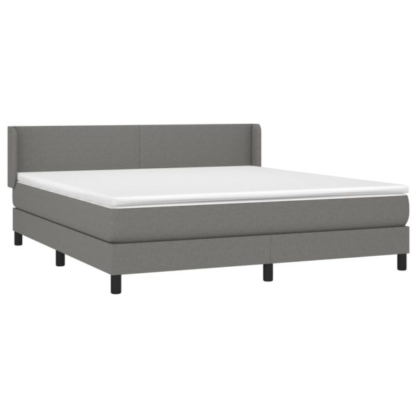 Pat box spring cu saltea, gri închis, 180×200 cm, textil