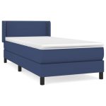 Pat box spring cu saltea, albastru, 80×200 cm, textil