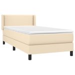 Pat box spring cu saltea, crem, 90×190 cm, textil