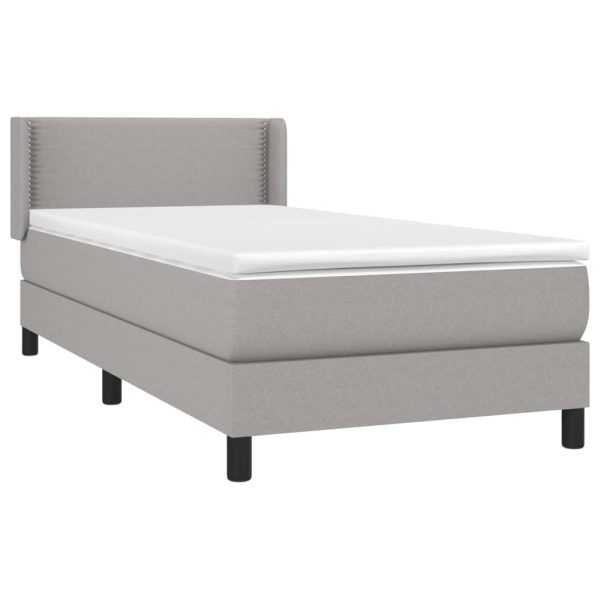 Pat box spring cu saltea, gri deschis, 90×200 cm, textil