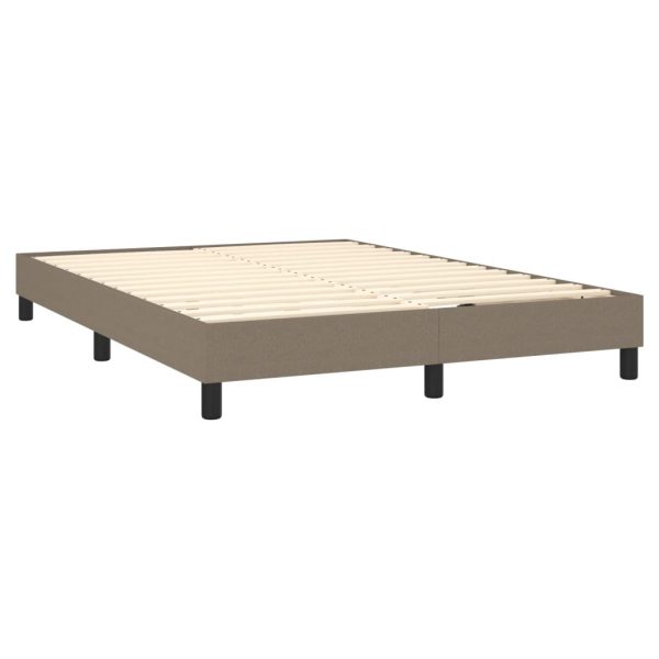 Pat box spring cu saltea, gri taupe, 140×200 cm, textil