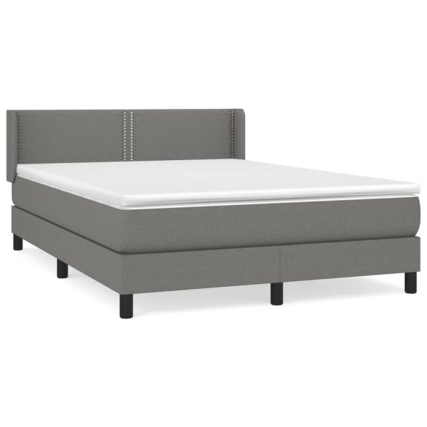 Pat box spring cu saltea, gri închis, 140×200 cm, textil