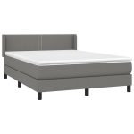Pat box spring cu saltea, gri închis, 140×200 cm, textil