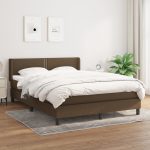 Pat continental cu saltea, maro închis, 140×200 cm, textil