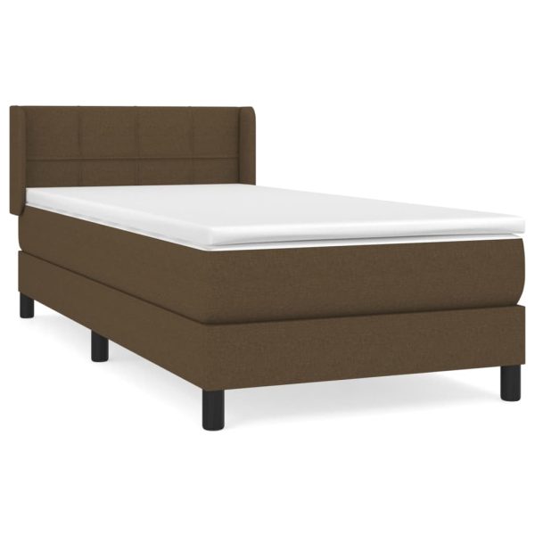 Pat box spring cu saltea, maro închis, 90×190 cm, textil