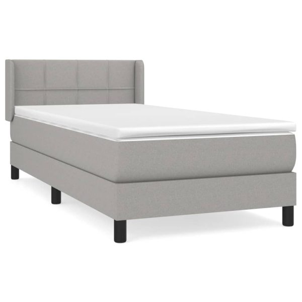 Pat box spring cu saltea, gri deschis, 90×200 cm, textil