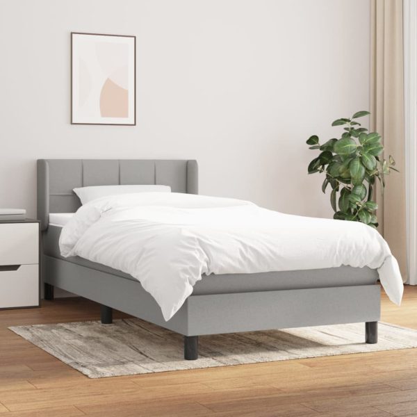 Pat box spring cu saltea, gri deschis, 90×200 cm, textil