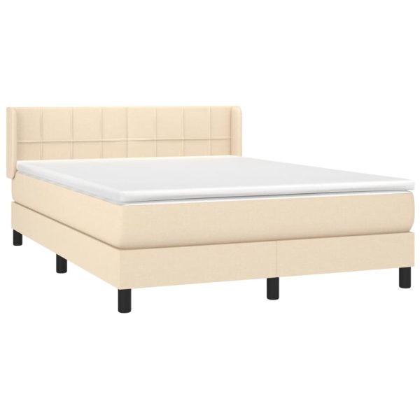 Pat box spring cu saltea, crem, 140×200 cm, textil