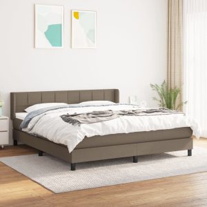 Pat box spring cu saltea, gri taupe, 160×200 cm material textil