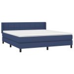 Pat continental cu saltea, albastru, 160x200cm, material textil