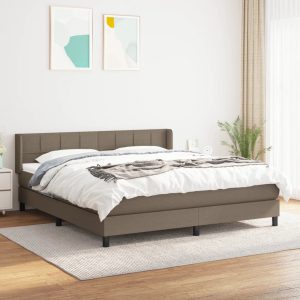 Pat continental cu saltea, gri taupe, 180×200 cm, textil