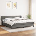 Pat box spring cu saltea, gri închis, 200×200 cm, textil