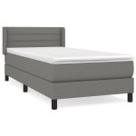 Pat box spring cu saltea, gri închis, 80×200 cm, textil
