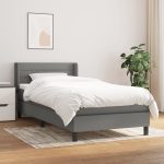 Pat box spring cu saltea, gri închis, 80×200 cm, textil