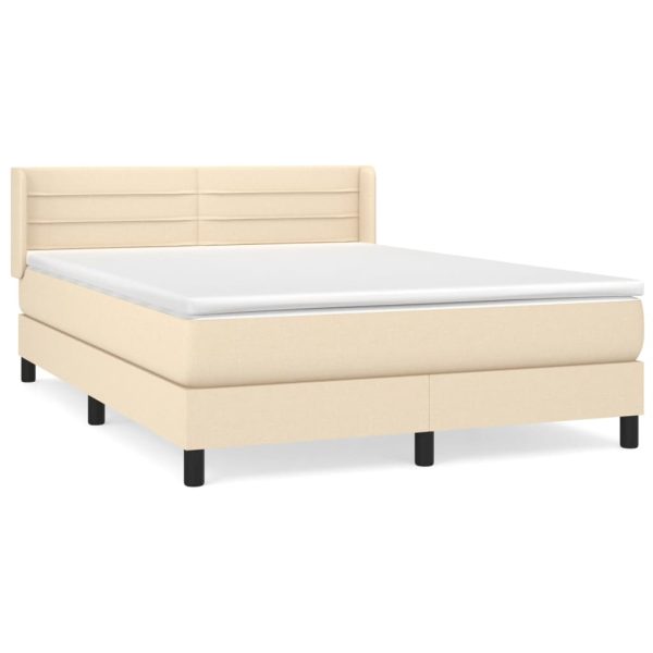 Pat box spring cu saltea, crem, 140×200 cm, textil