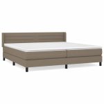 Pat box spring cu saltea, gri taupe, 200×200 cm, textil